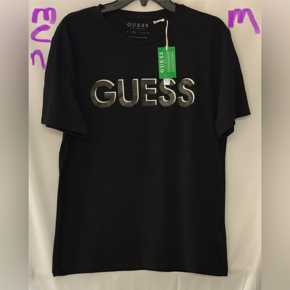 GUESS Black Tee with Silver Logo